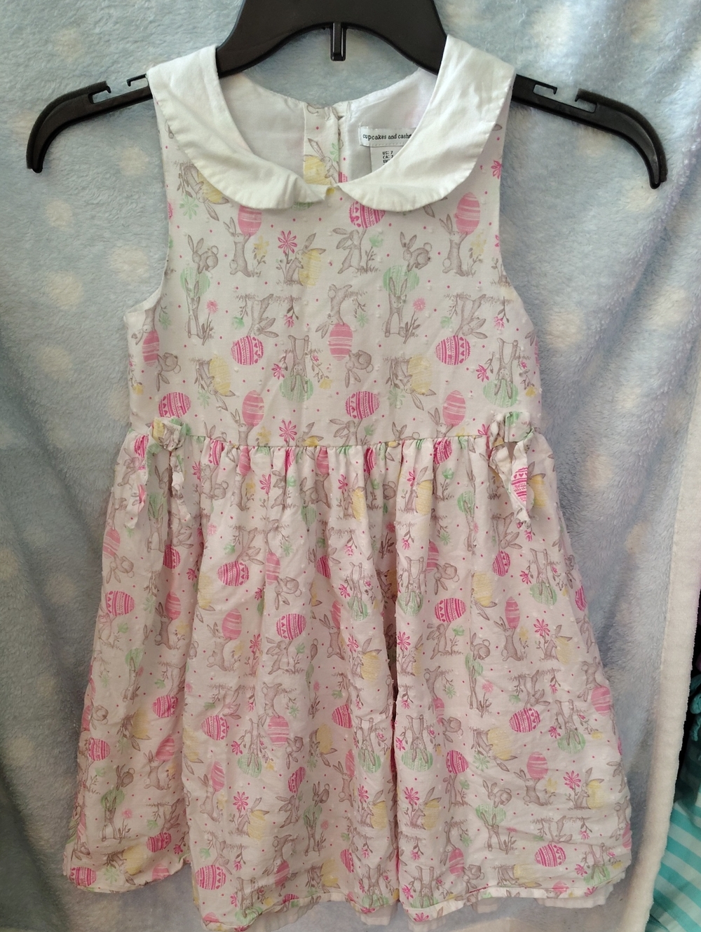 Peter Pan Collar Easter Bunny Print Girls' Dress - Pink & White